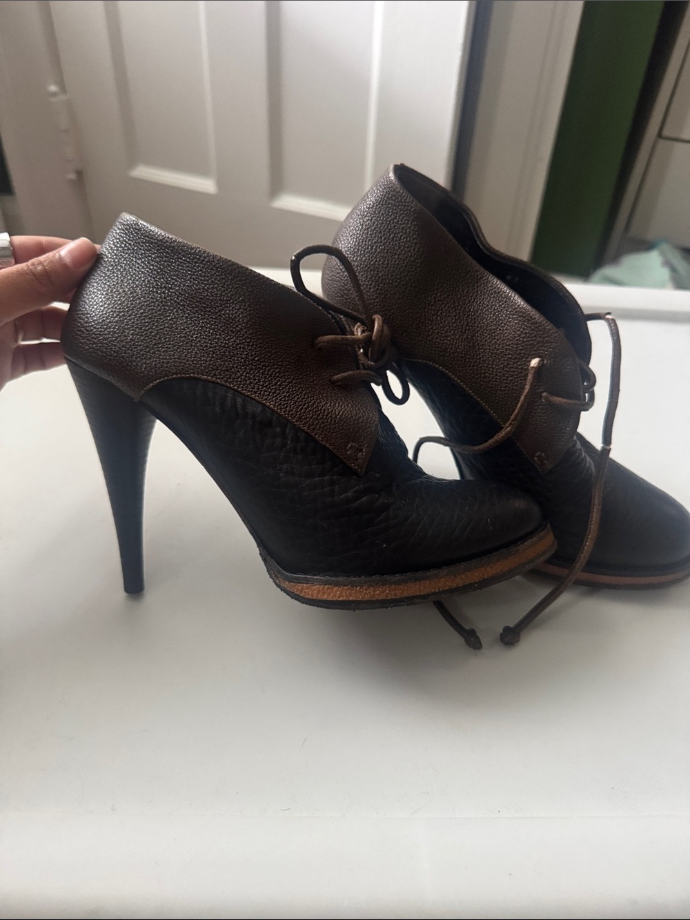 Balenciaga Black and Brown Lace-Up High Heel Booties